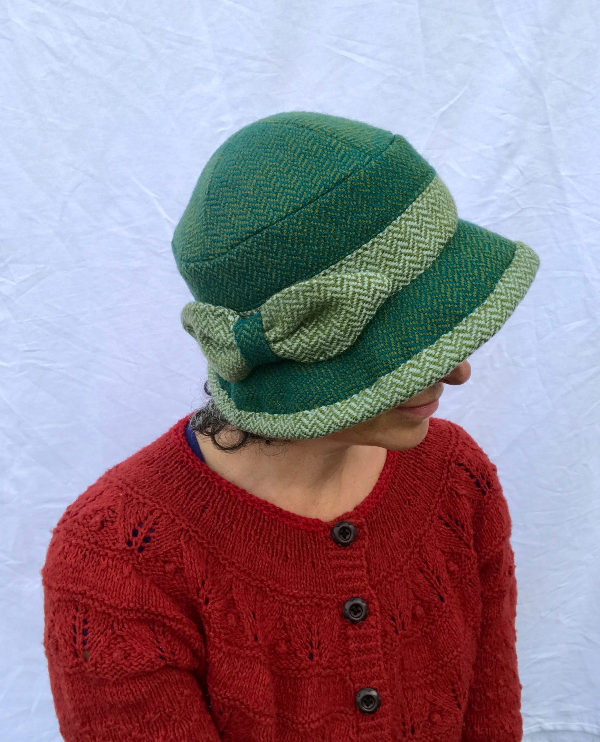 Herringbone Wool Cloche Hat - Handwoven 