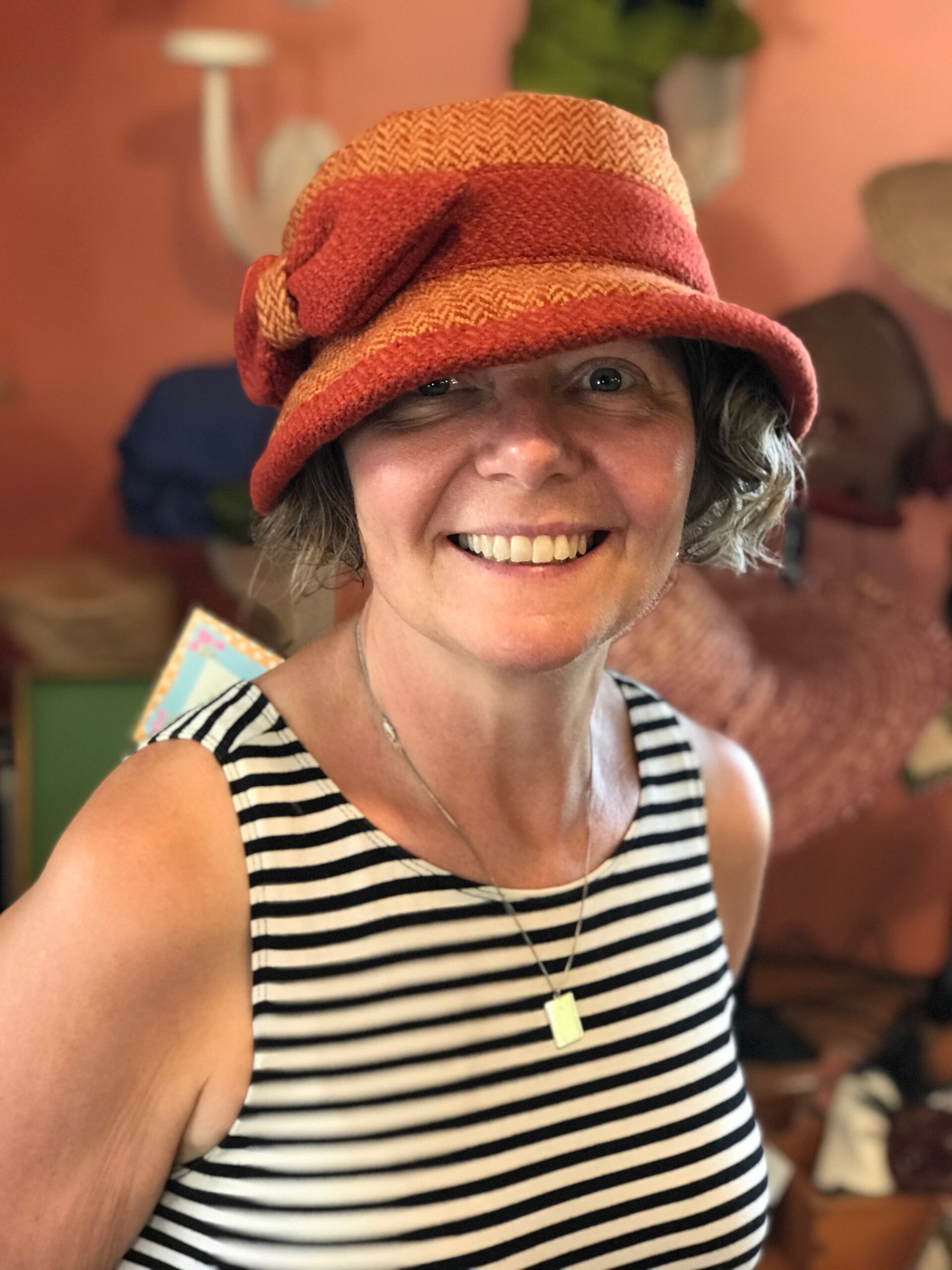 Herringbone Wool Cloche Hat - Handwoven 