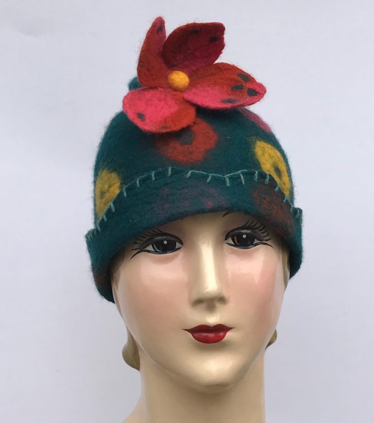 Hand Felted Whimsical Hat - Merino Wool- Fiesta- Medium - The Hat Junkie