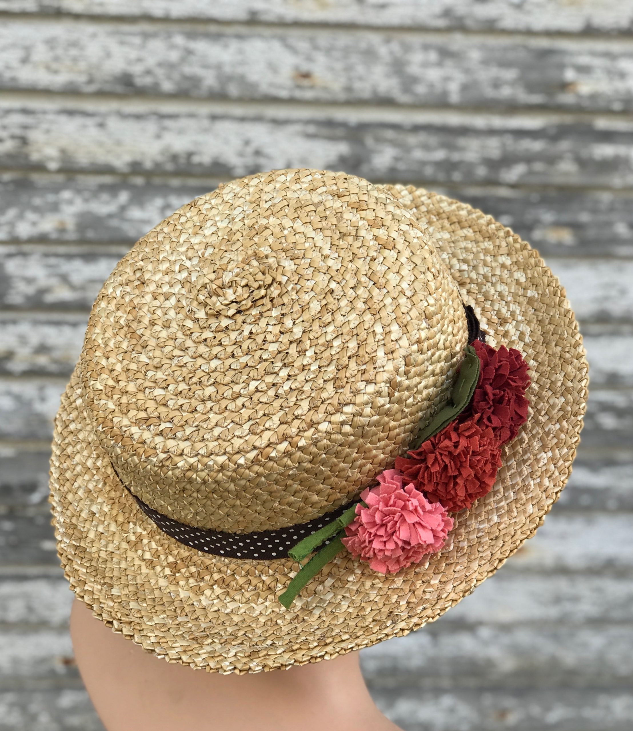 Rustic Straw Boater with hand made 