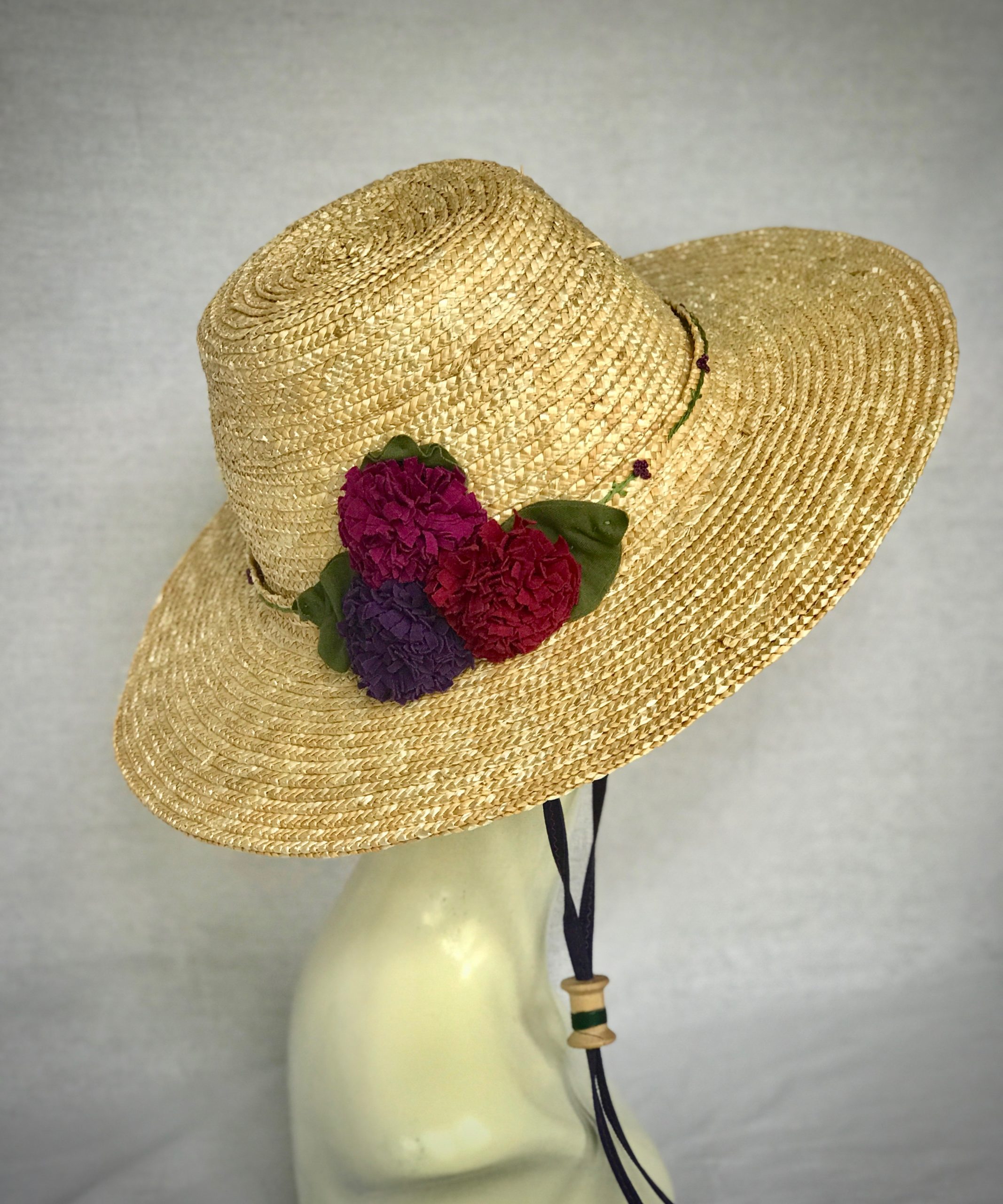 Straw Garden Hat - Wide Brim- Sewn Wheat Straw- Zinnias- Made To Order-  Gita - The Hat Junkie