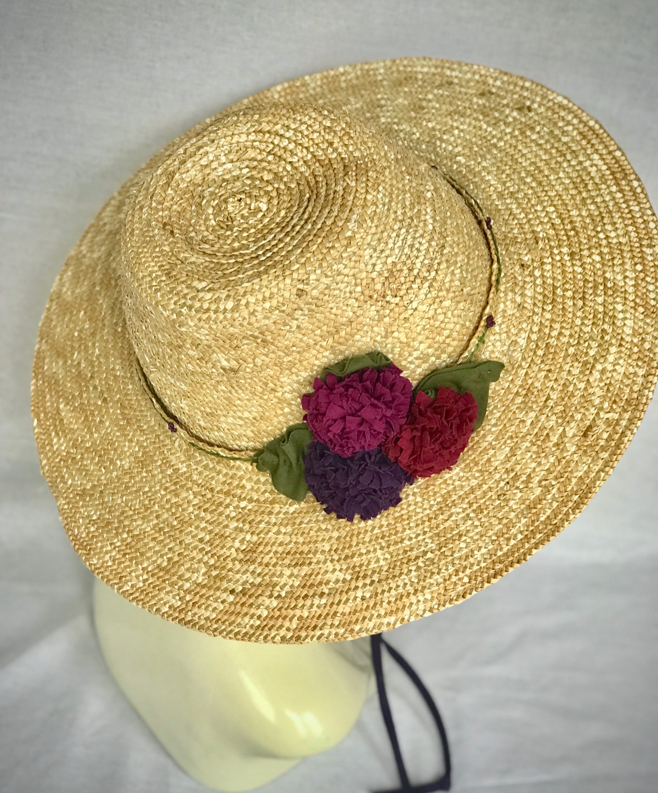 Straw Garden Hat - Wide Brim- Sewn Wheat Straw- Zinnias- Made To Order-  Gita - The Hat Junkie