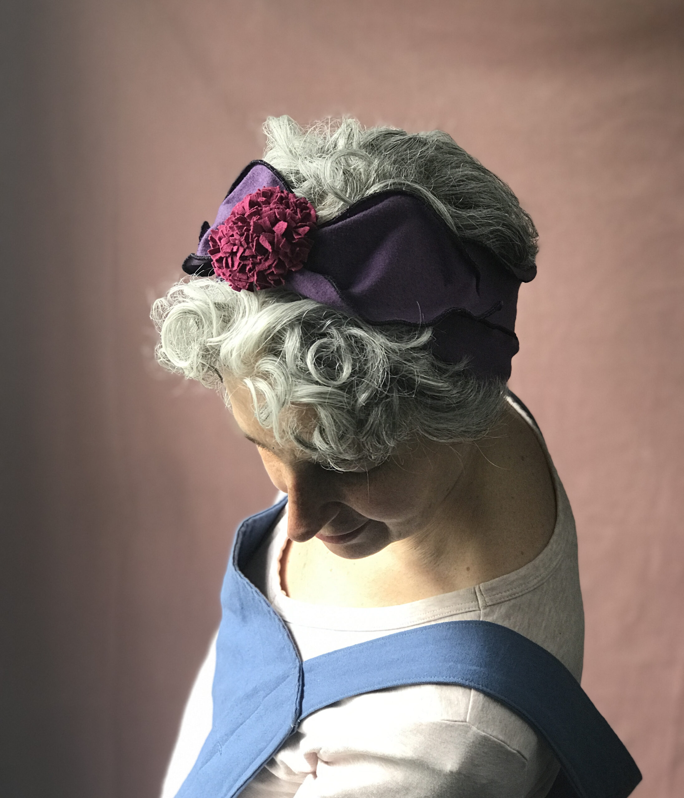 Madeline with Zinnia Flapper Style Headband Purple Organic Cotton and Hemp