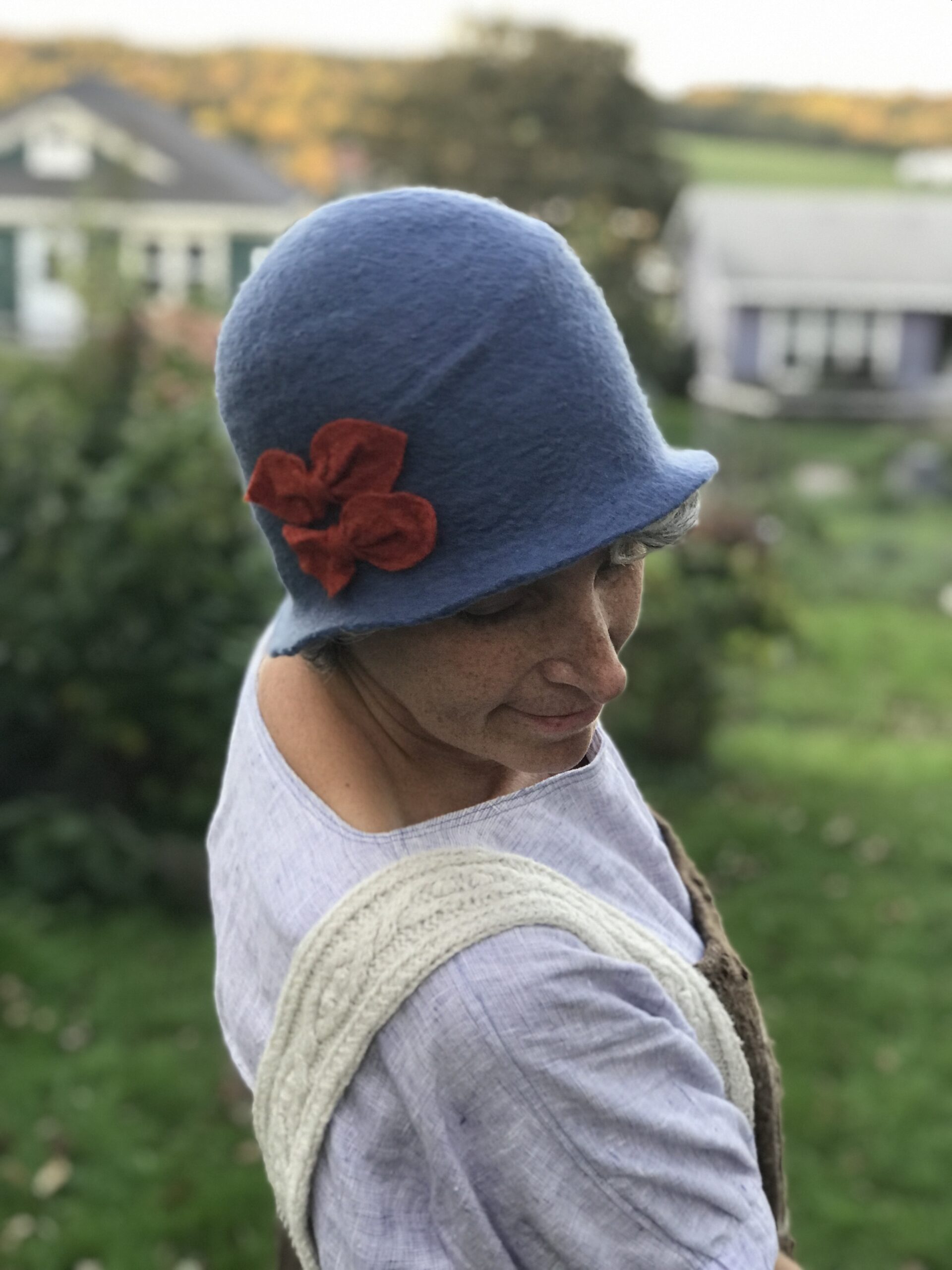 Blue Felt Cloche Hat- Merino Wool 