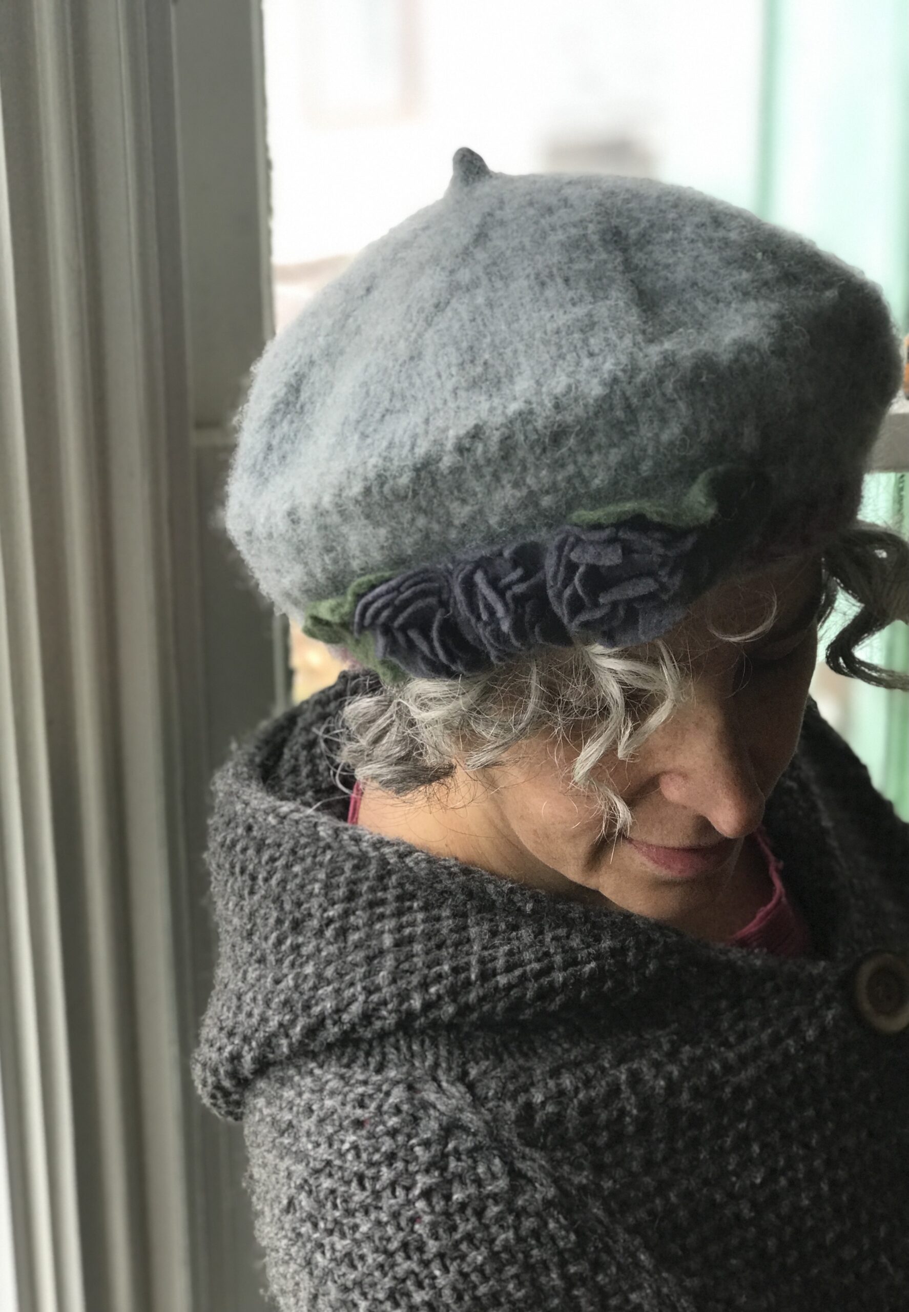 Elegant handmade knitted Gray winter Beret. New Virginia Cable Knit Cashmere Beret - Medium Grey  main image 3