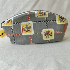 small project or cosmetic bag, grey and yellow floral vintage fabric
