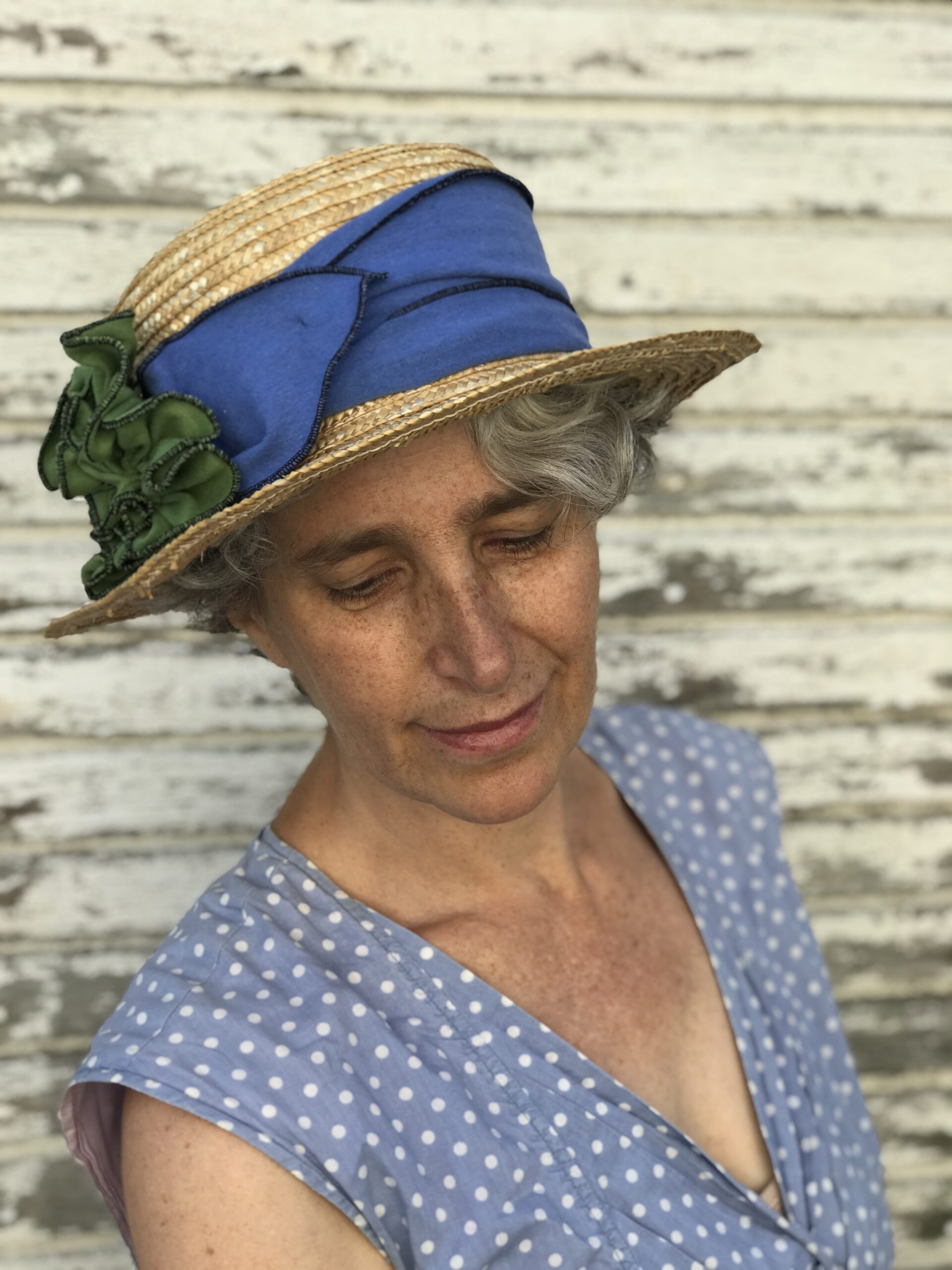 【セール】 Straw Boater Hat- Betty Boater- Periwinkle- Made to Order 帽子