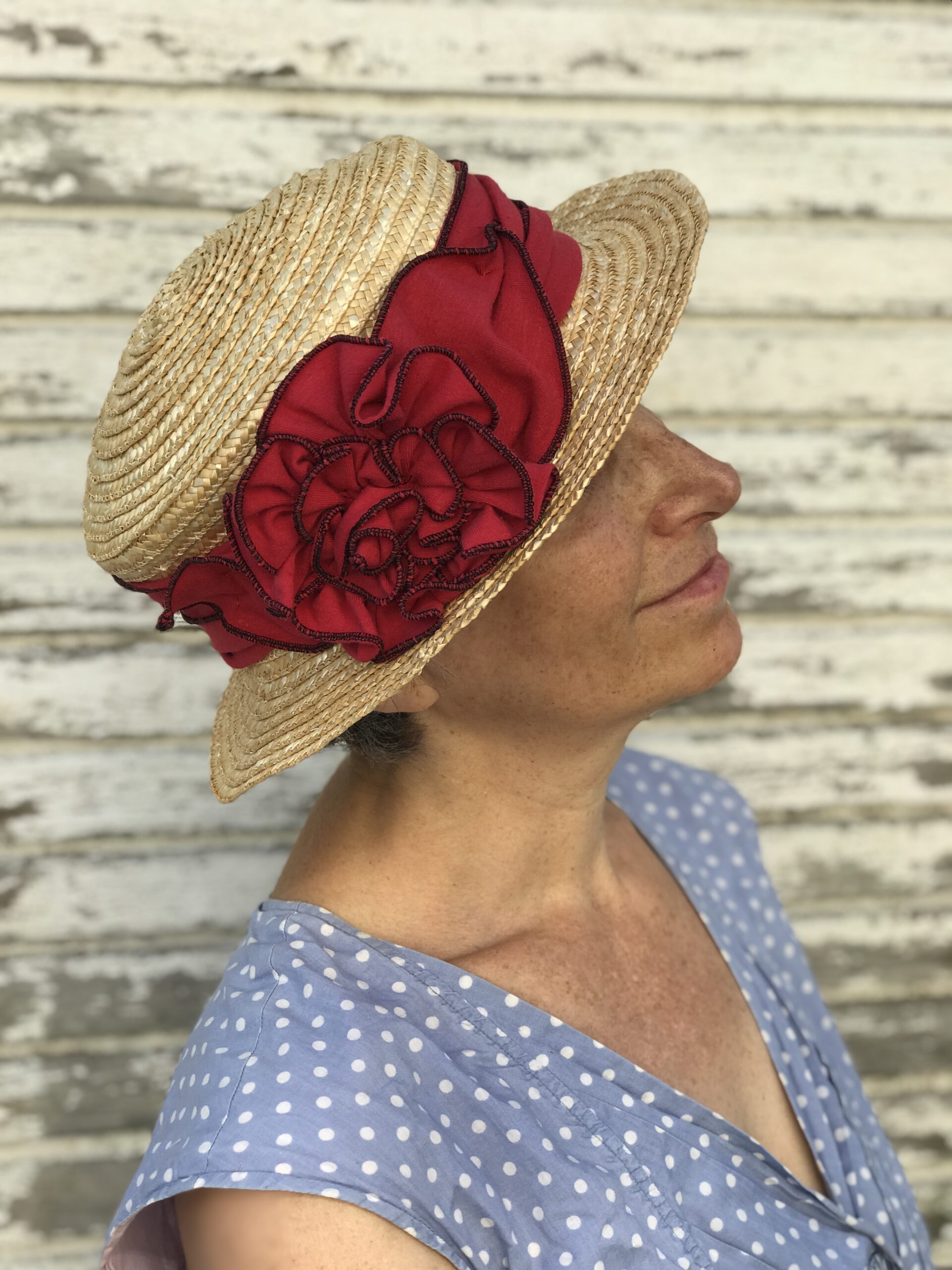 Custom painted floral designed red boater hat Straw Boater Hat- Betty Boater- Red- Made to Order - The Hat  main image 3