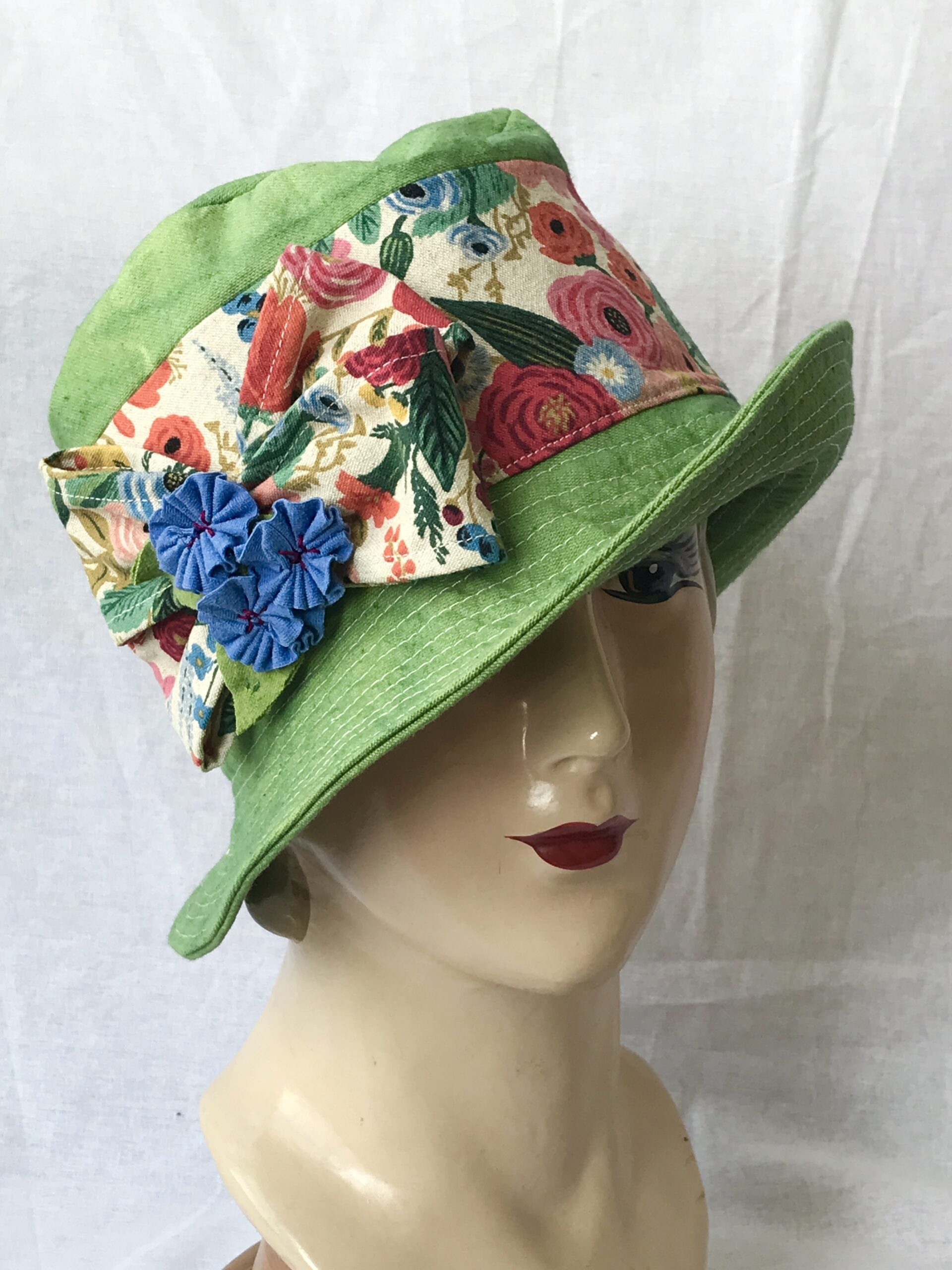 Handmade Floral Fedora Hat- Hand dyed Cotton Canvas Sun Hat  display picture 1