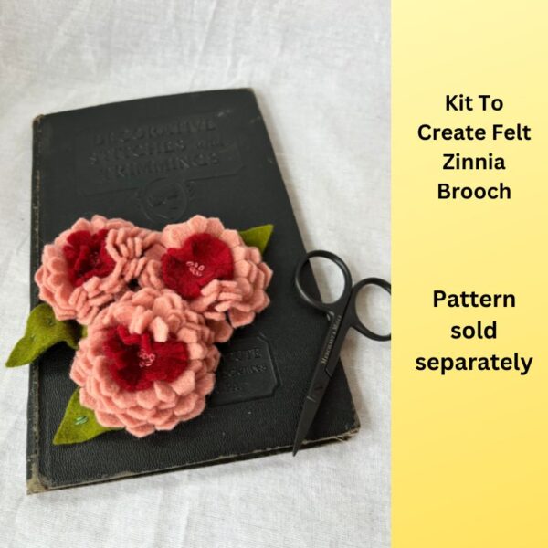 kit to create a 3 flower wool felt brooch