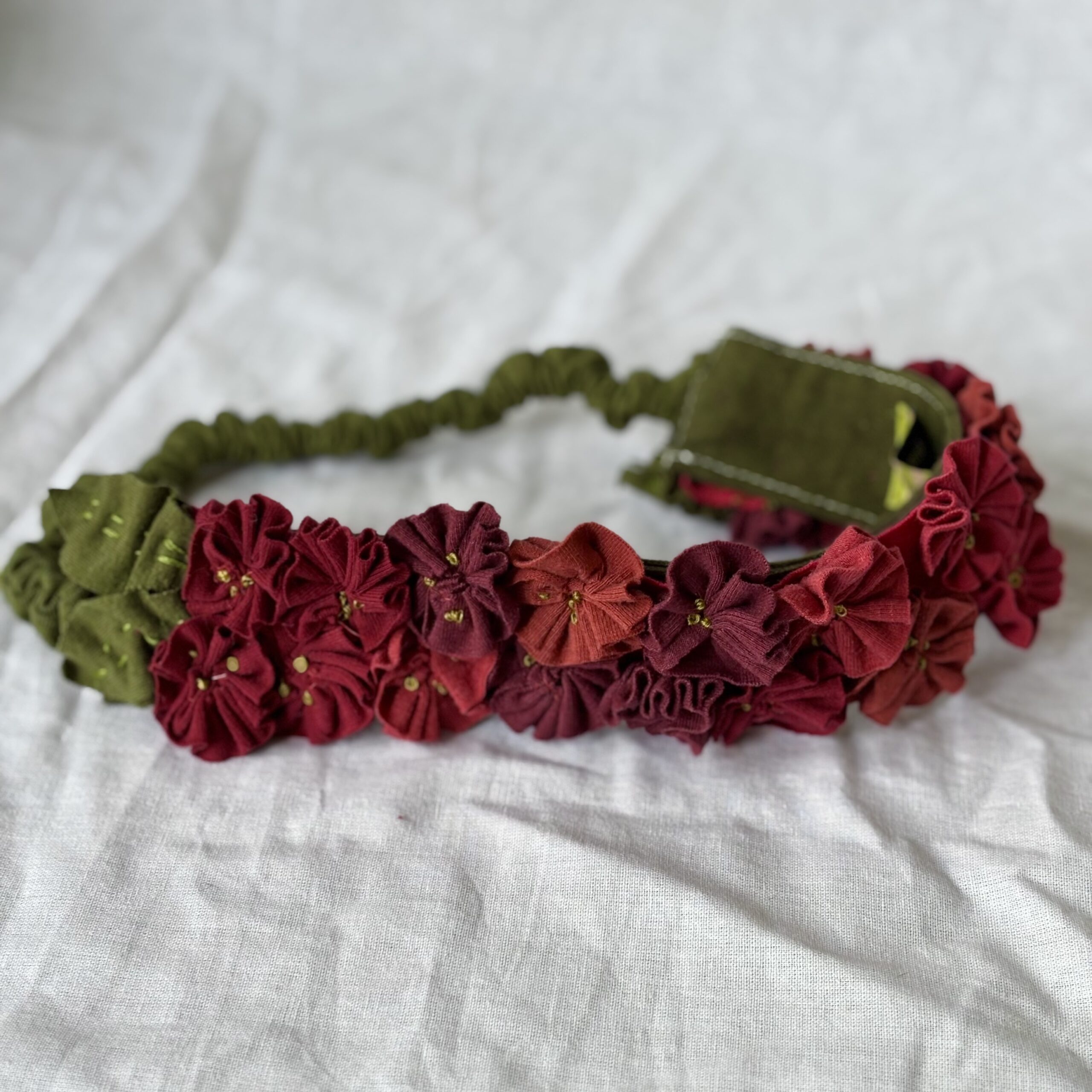 Hand Crafted Deep Red Floral Hair Crown with Greenery Fabric Flower Crown - Red- Custom Made to Order - The Hat Junkie main image 3