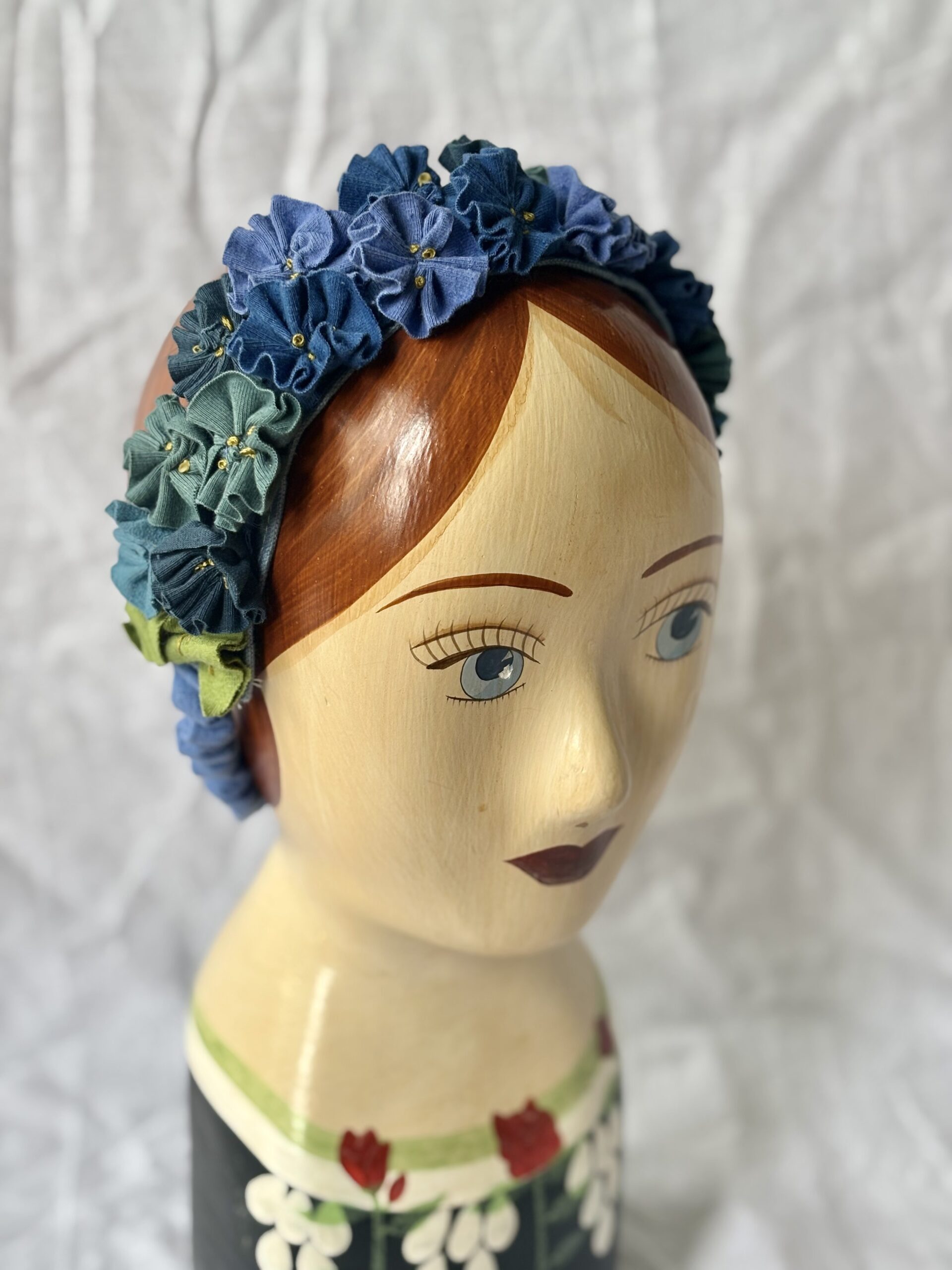 Fabric Flower Crown - Blue- Custom Made to Order - The Hat  display picture 2