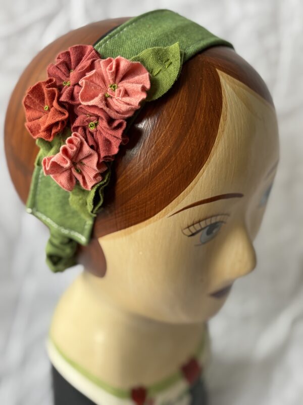 Tiny rosettes floral headband made from cotton canvas and hand dyed soft jersey