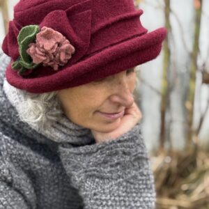 Charlotte Hat- Boiled Wool- Burgundy- Medium- Ready to Ship
