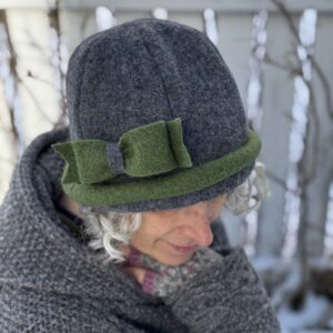 Elsie- Boiled Wool 1920s style toque hat- Grey and Green- Ready to Ship