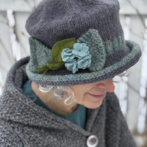 Eliza- Edwardian Style Knit and Felted Hat-Grey and Blue-  Ready to Ship- Medium