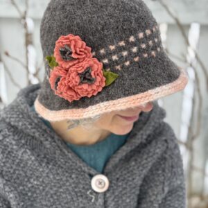 Wool Cloche Hat- Louise with Wide Brim- Natural Brown with Madder root