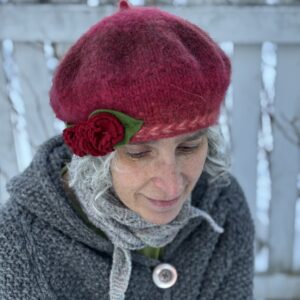Beret- Hand Knit and Felted-Colette- Variegated Red- Medium- ready to ship.