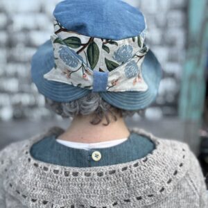Bucket Hat- Indigo dyed with floral fabric - size medium- ready to ship