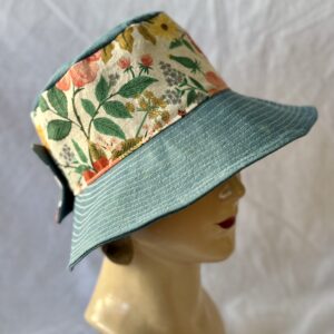 Bucket Hat- Indigo dyed with floral fabric - size medium- ready to ship