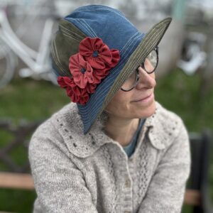 Cotton Canvas Cloche Hat- Teal and Moss- Franny- Size L- ready to ship