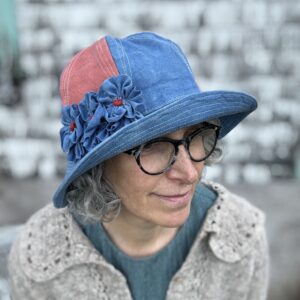 Cotton Canvas Cloche Hat- Indigo and Madder Root- Franny- Size M- ready to ship