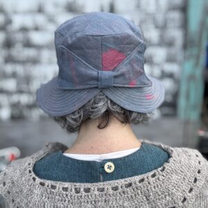Bucket Hat- Indigo dyed with pink spots - size medium- ready to ship
