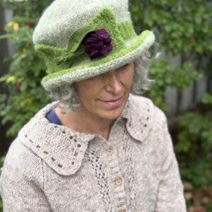 Eliza- Hand Knit and Felted Hat- Size small- Grey and green- Ready to Ship
