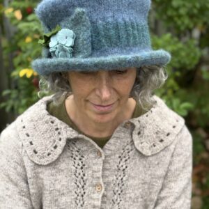 Eliza- Hand Knit and Felted Hat- Size Med/Lg - Blue and Teal- Ready to Ship